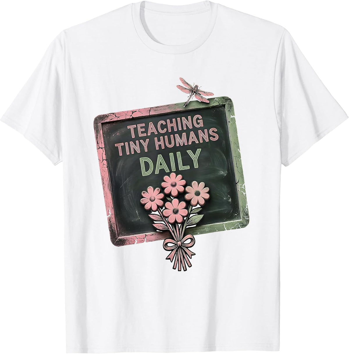 Men's Teaching Tiny Humans Daily Preschool Teacher Design T-Shirt - White