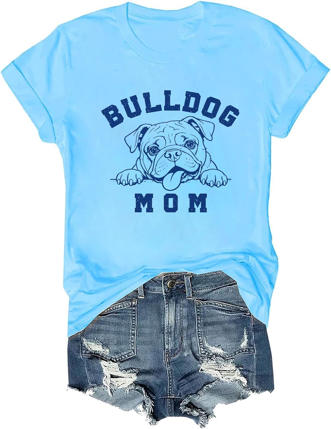 English Bulldog Mom Shirt Dog Lover T-Shirt Bulldog Tee - Sky Blue