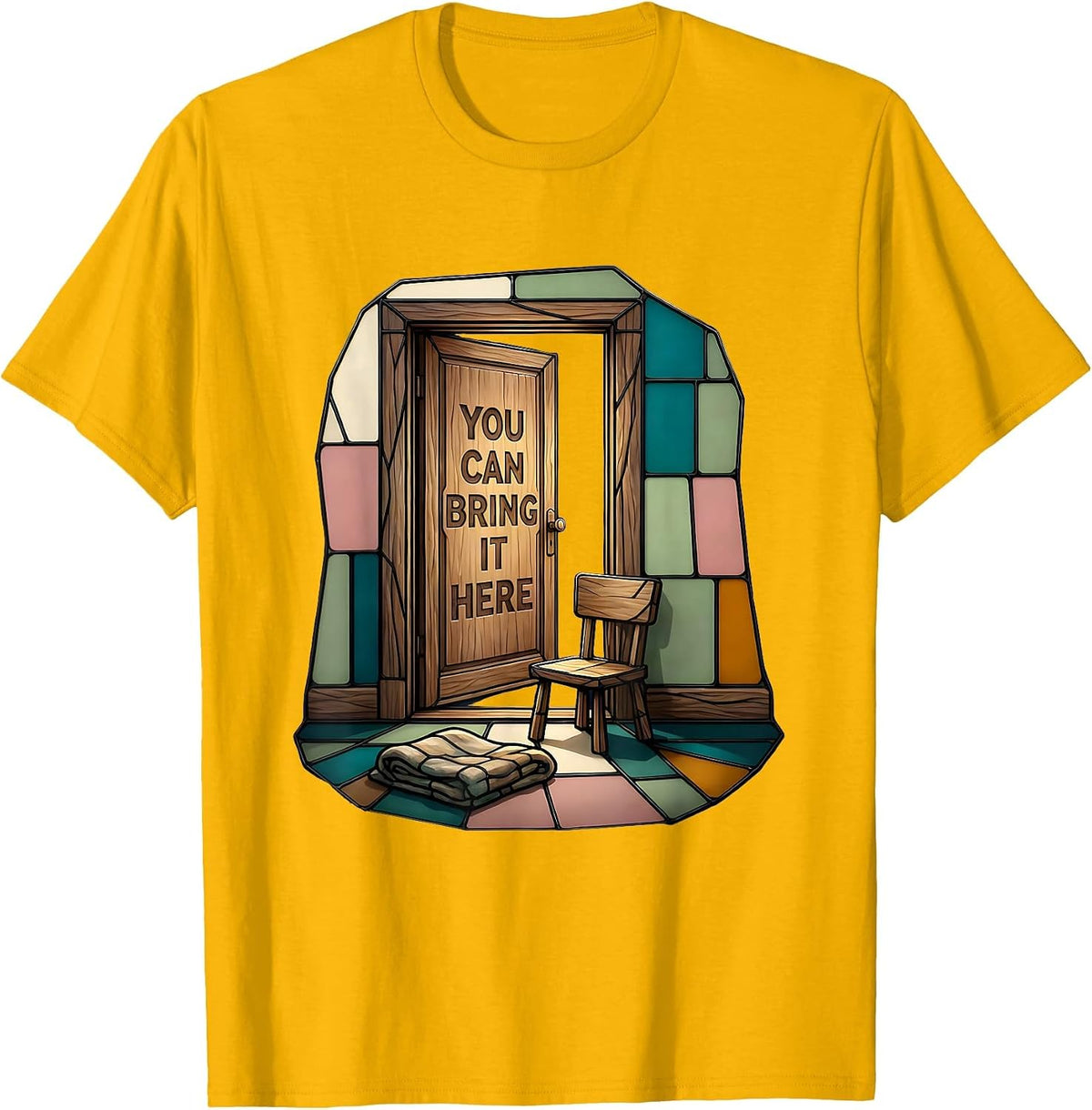 You Can Bring It Here Stained Glass Mosaic Counselor Mental T-Shirt - Golden Yellow