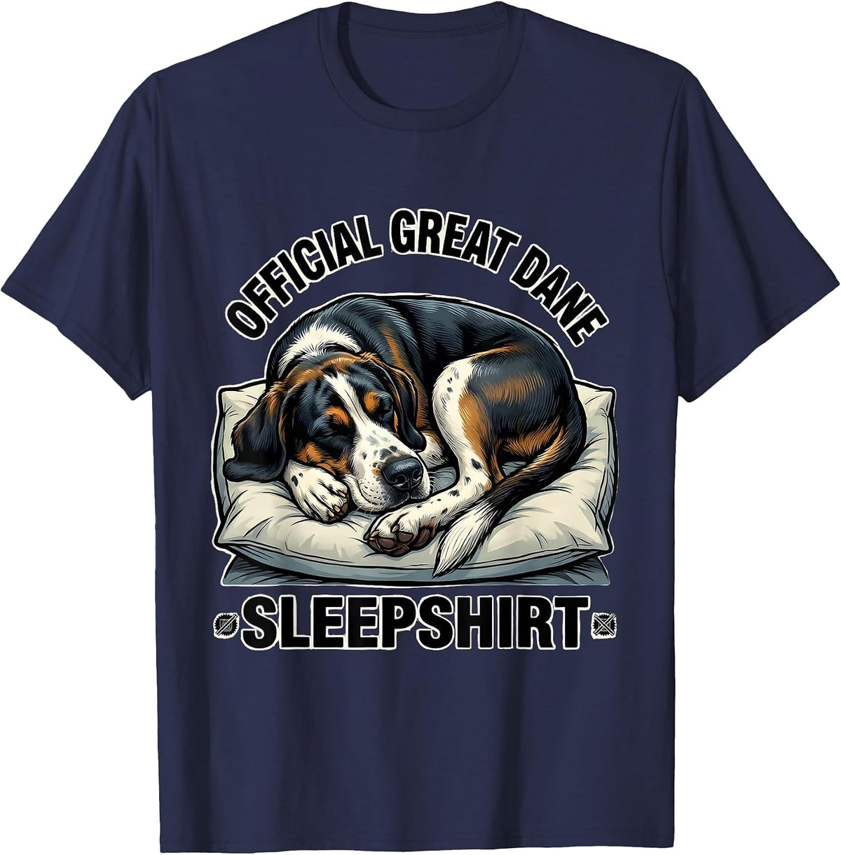 Official Great Dane Sleepshirt Cartoon Dog Lover Napping T-Shirt - Navy Blue