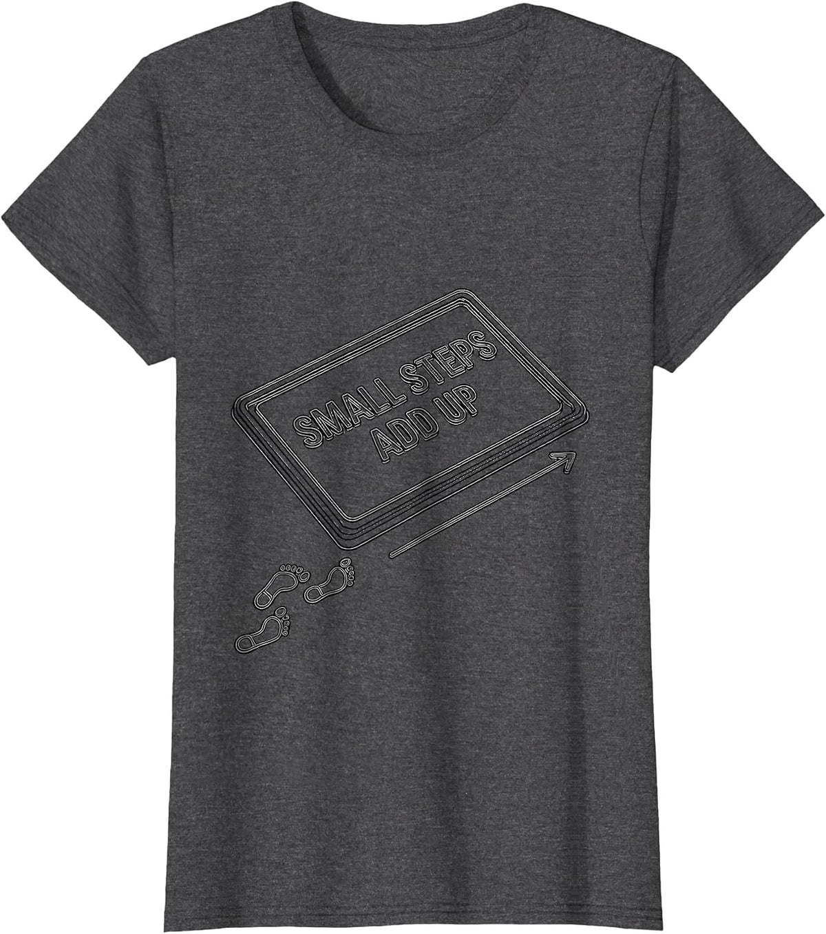 Women's Small Steps Add Up Line Art Occupational Therapy OT Month T-Shirt - Dark Heather Grey