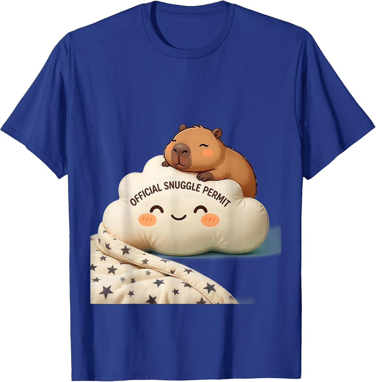 Men's Official Snuggle Permit Cute Kawaii Capybara Sleepy Pajama T-Shirt - Royal Blue