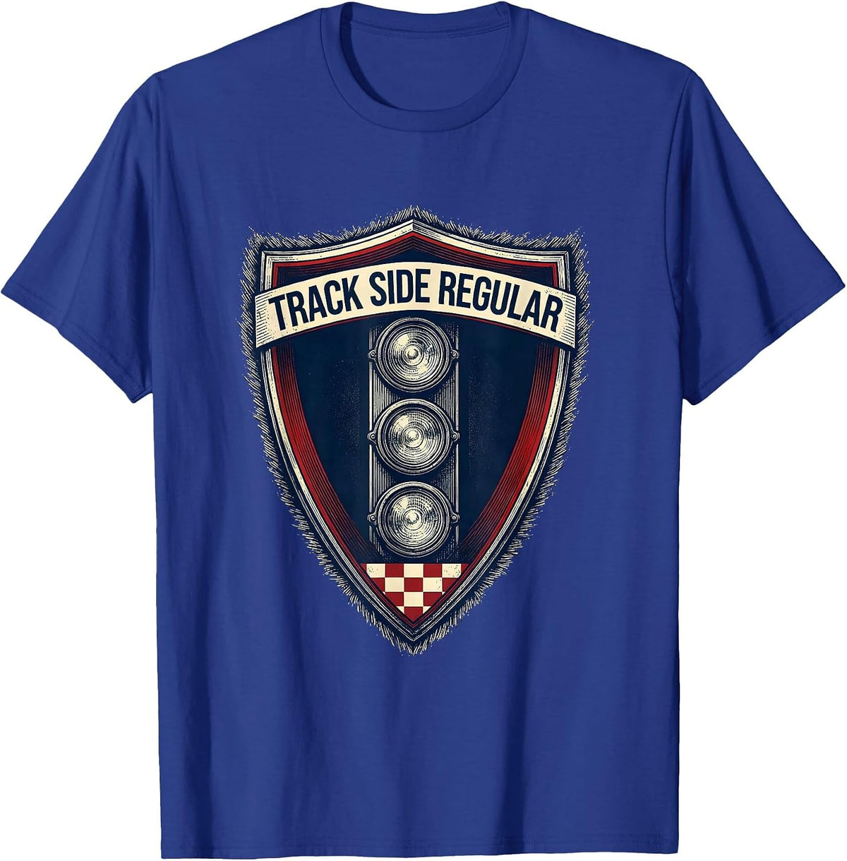 Men's Track Side Regular Patriotic Racing Fan Checkered Flag T-Shirt - Royal Blue