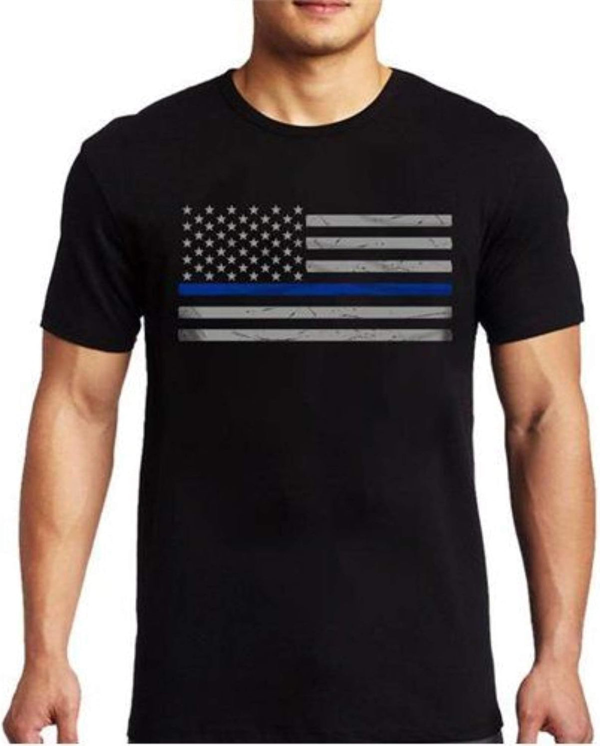 Classic Thin Blue Line T-Shirt for Men by Doorbuster Deal - Thin Blue Line USA - Black