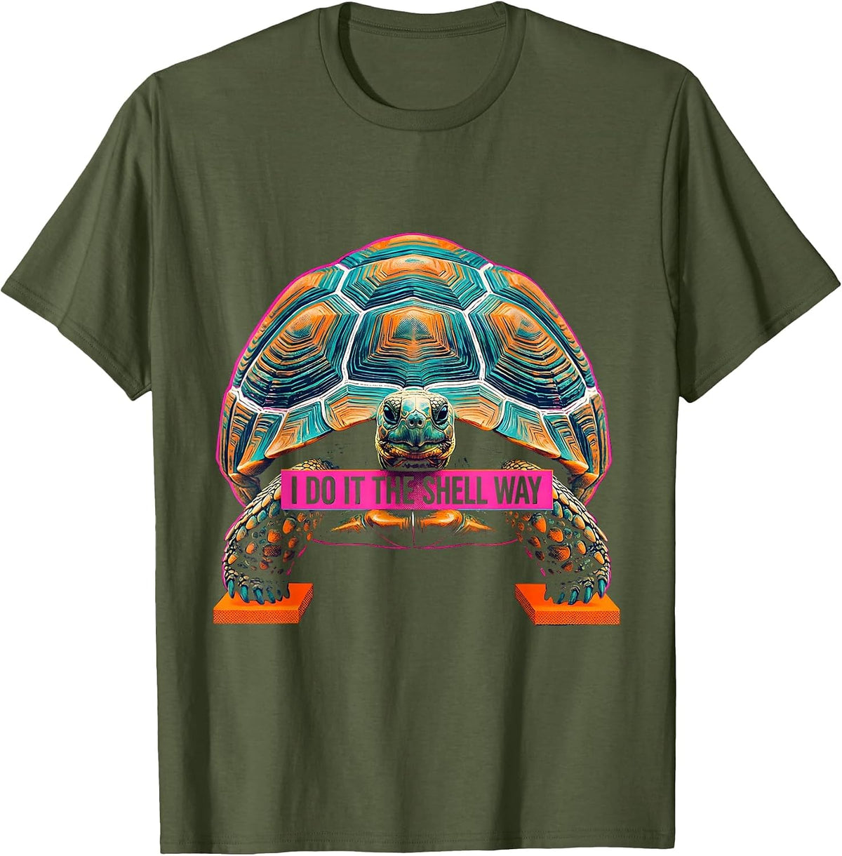 Men's I Do It The Shell Way Risograph Funny Tortoise Lover Gift T-Shirt - Olive Green