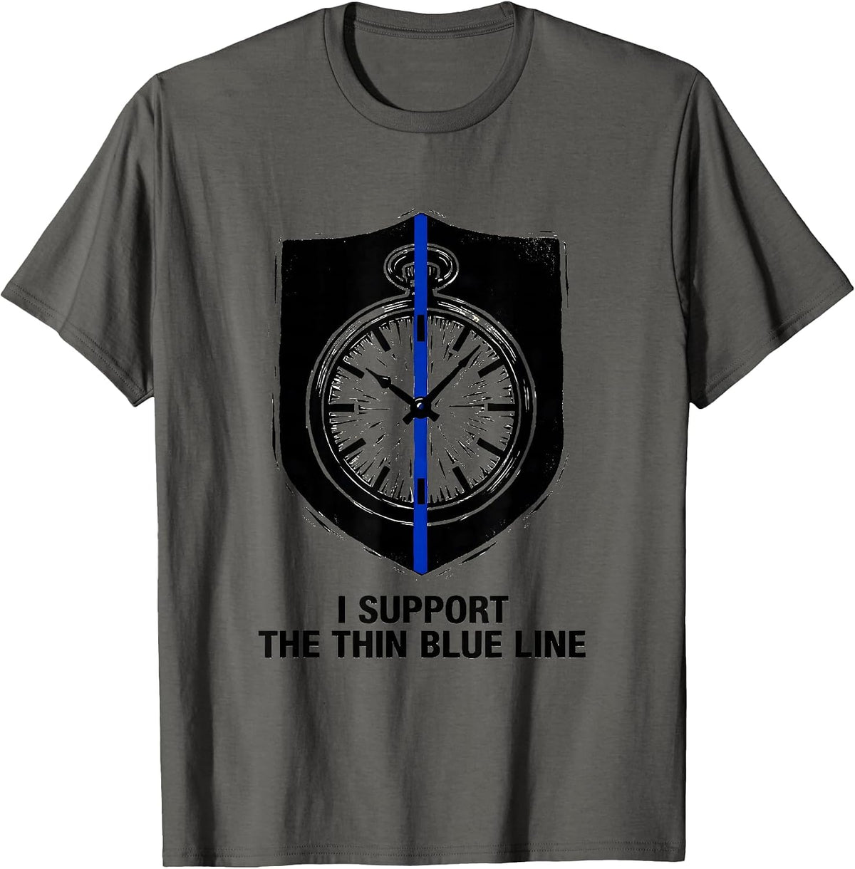 Men's I Support The Thin Blue Line Linocut Police Officer T-Shirt - Asphalt Grey