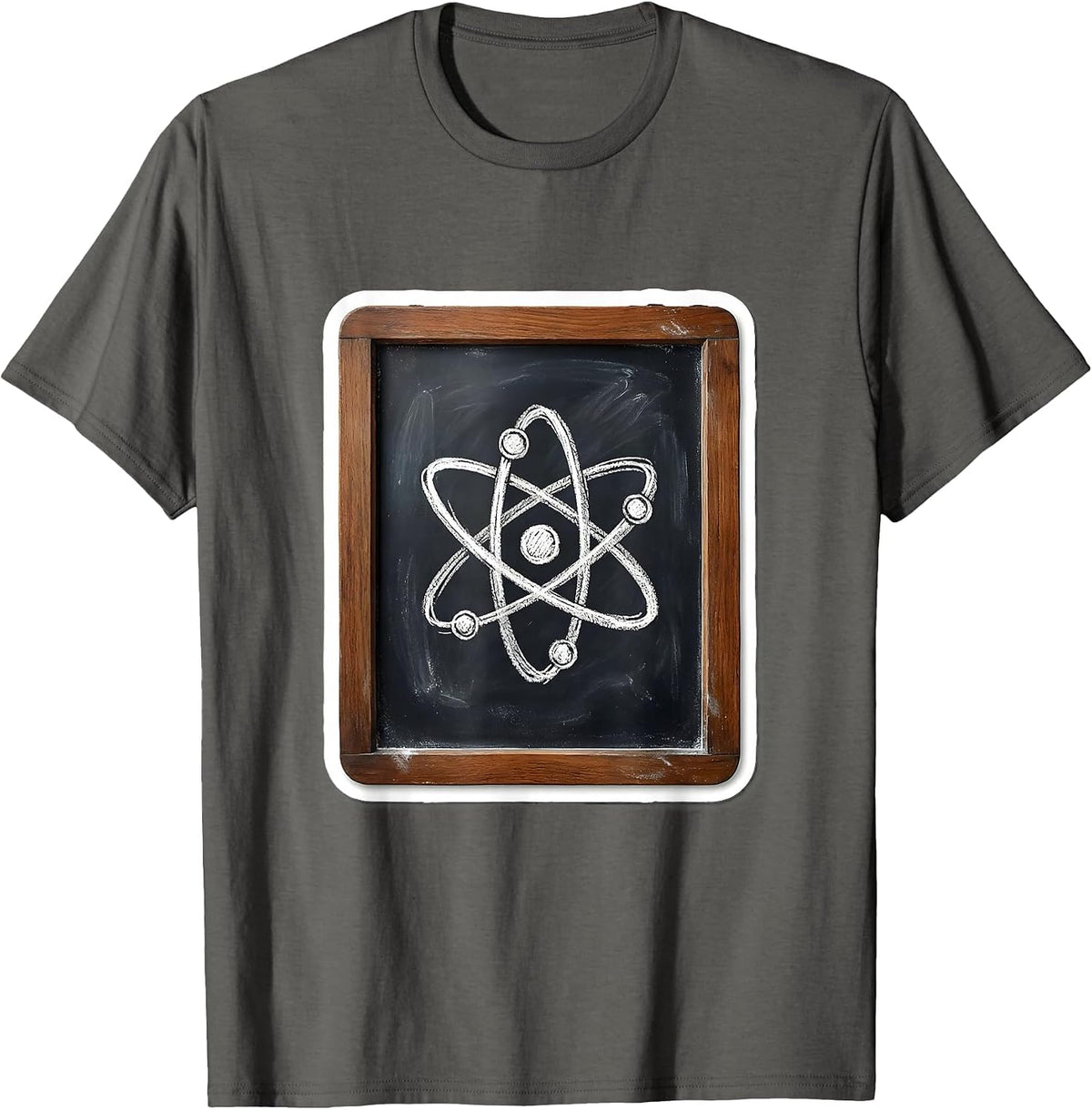 Atom Symbol Chalkboard Science Teacher Graphic T-Shirt - Asphalt Grey