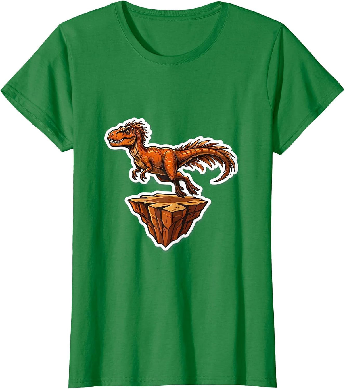 Velociraptor Canyon Launch Dinosaur Graphic T-Shirt - Kelly Green