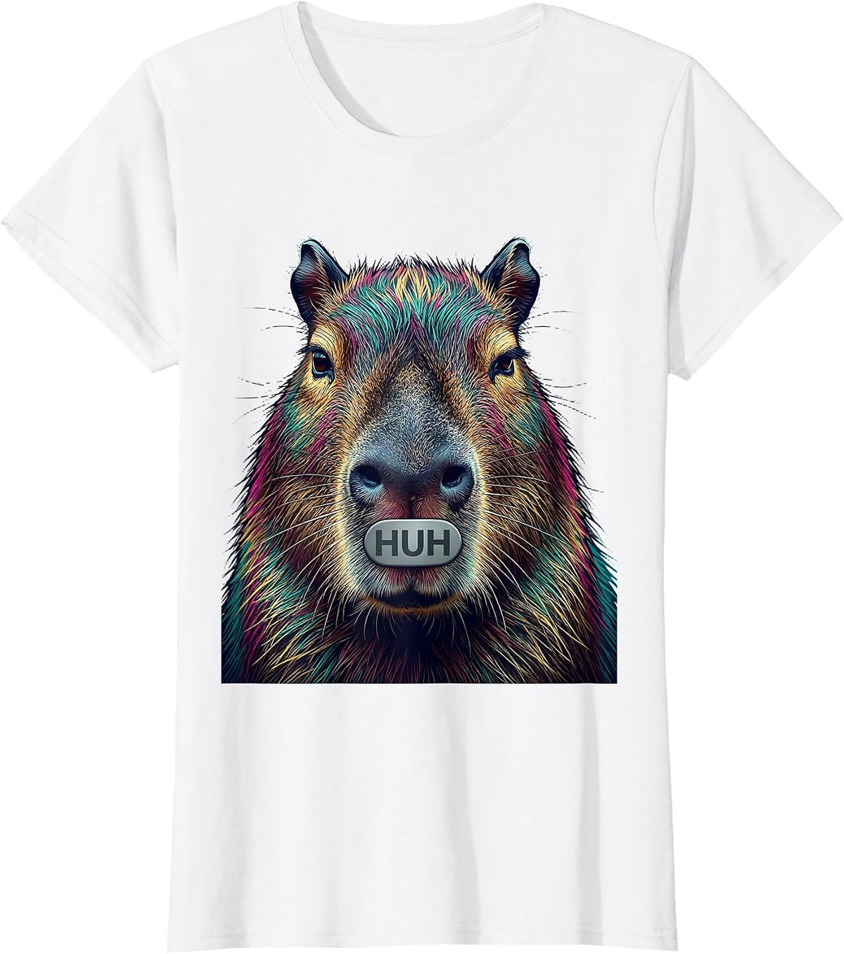 Women's Huh Funny Capybara Meme Animal Humor T-Shirt - White