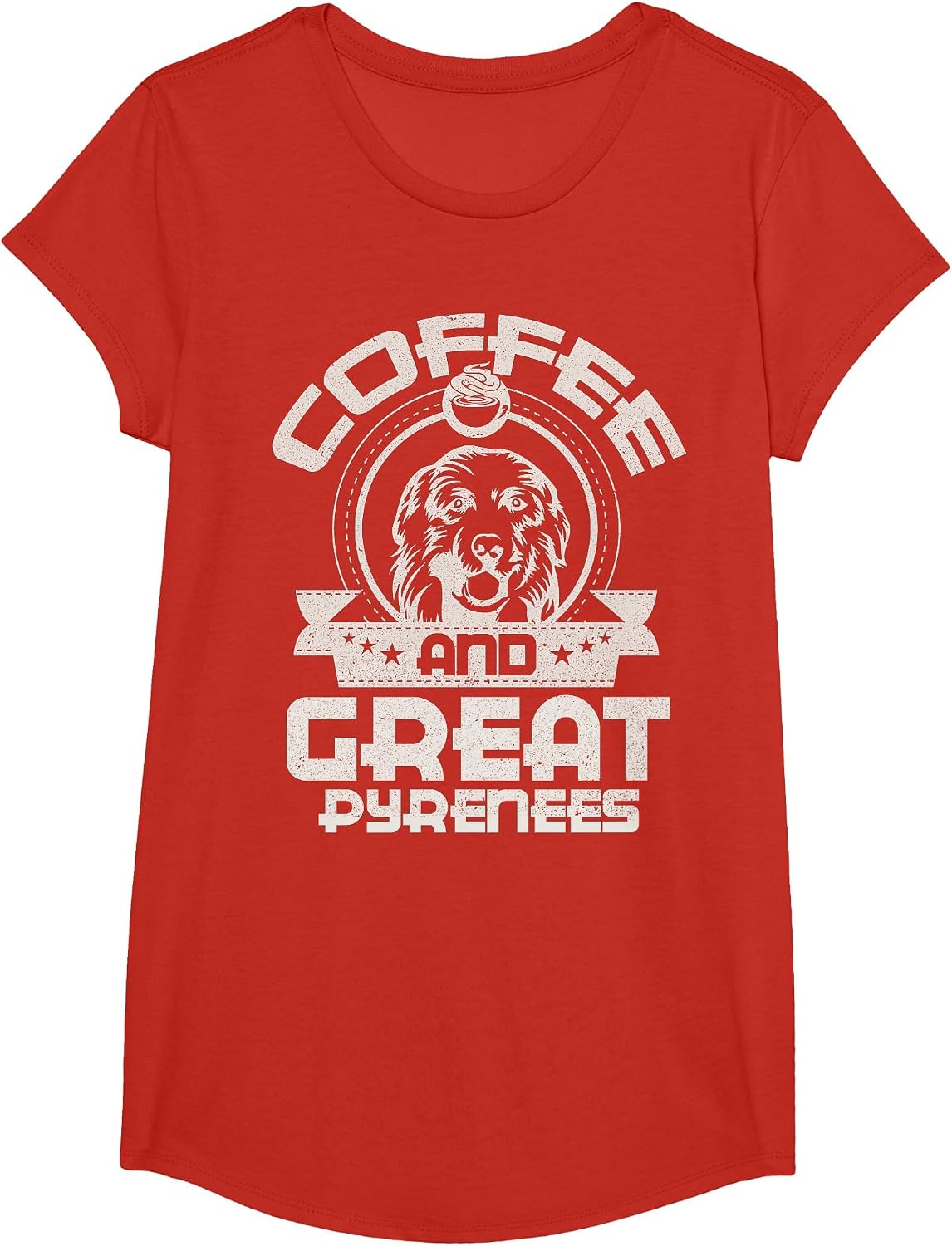 Coffee and Great Pyrenees Coffee Drinking Dog Holder Love T-Shirt - Girls Red