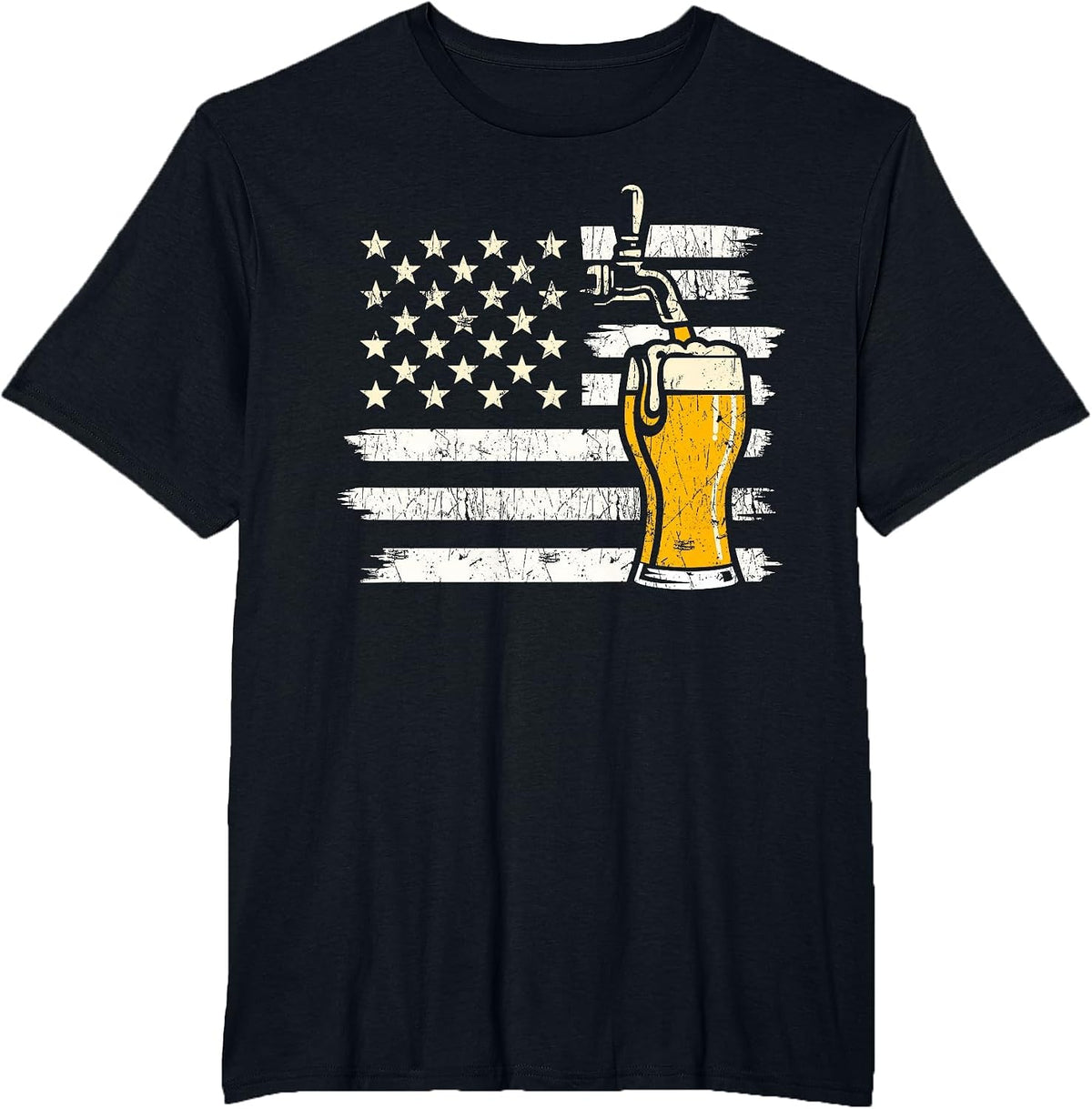 Beer American Flag USA T-Shirt - Black