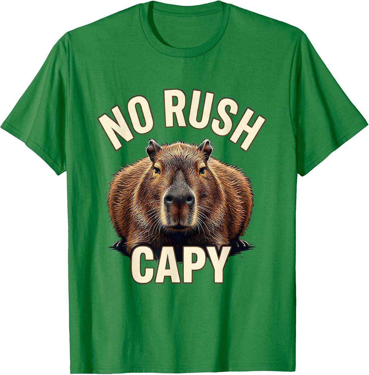 Men's No Rush Capy Funny Capybara Animal Meme Gamer Humor T-Shirt - Kelly Green