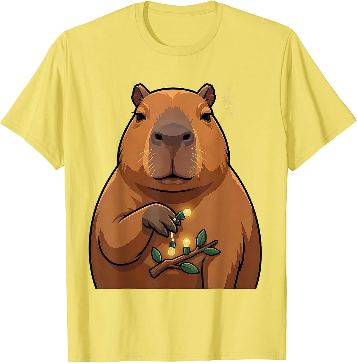 Men's Oversized Capybara Christmas Fantasy Creature Humor T-Shirt - Lemon Yellow