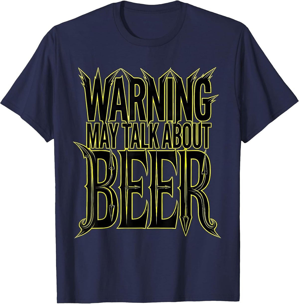 Men's Warning May Talk About Beer Funny Drinking Design T-Shirt - Navy Blue