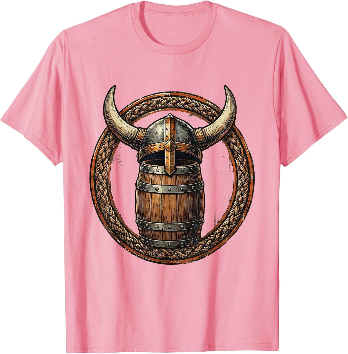 Men's Viking Helmet and Tankard Beer Illustration T-Shirt - Pink