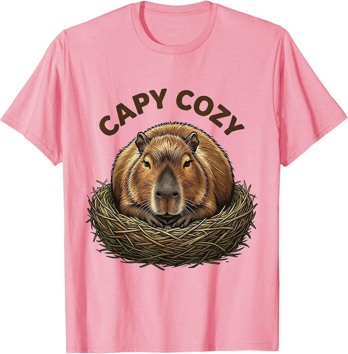Men's Capy Cozy Funny Capybara Animal Lover Meme Humor T-Shirt - Pink