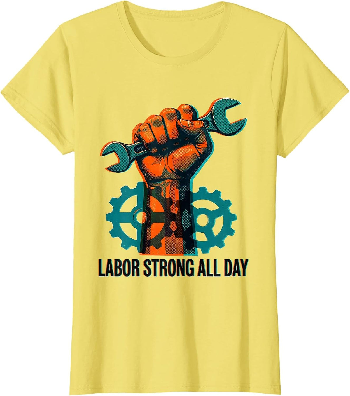 Labor Strong All Day Labor Day Graphic Design T-Shirt - Lemon Yellow