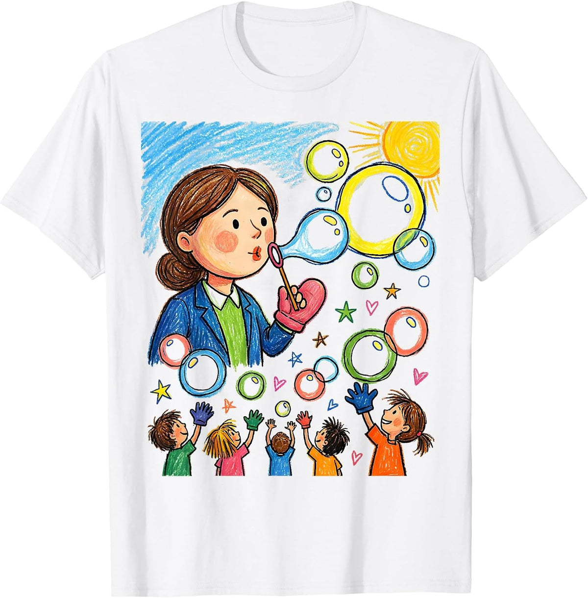 Men's Preschool Teacher Bubble Blowing Graphic T-Shirt - White