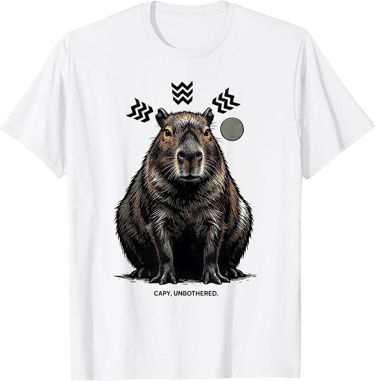 Men's Capy, Unbothered Linocut Funny Capybara Animal Meme Gamer T-Shirt - White