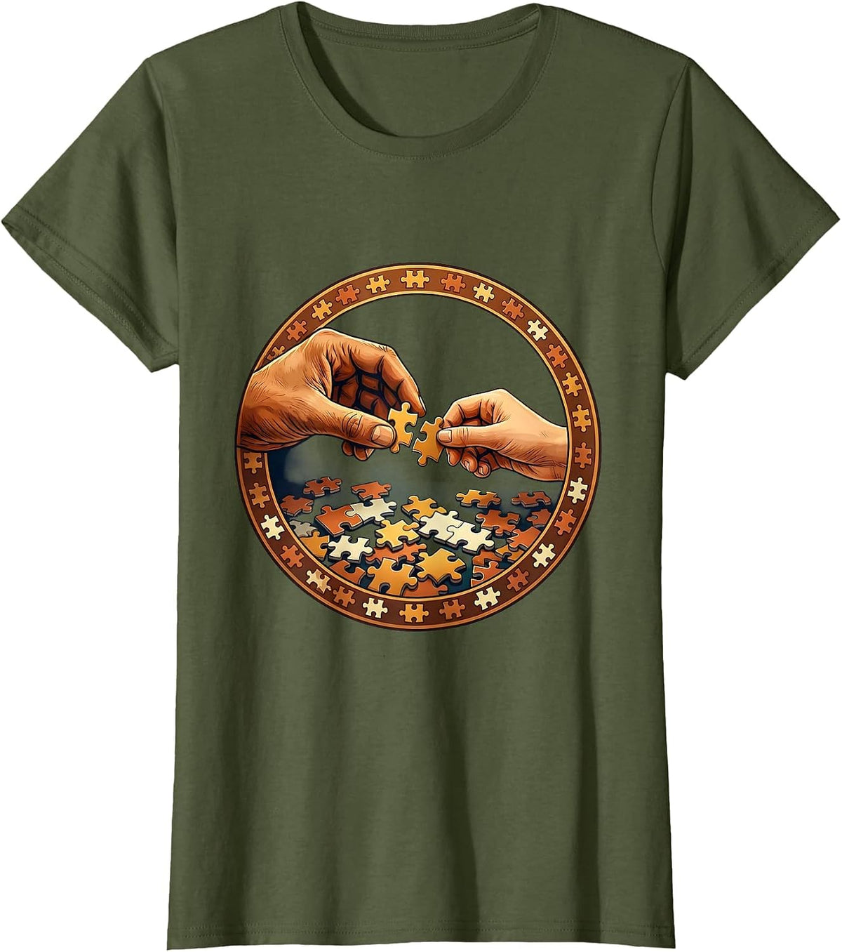Women's Occupational Therapy Puzzle Illustration Gift T-Shirt - Olive Green