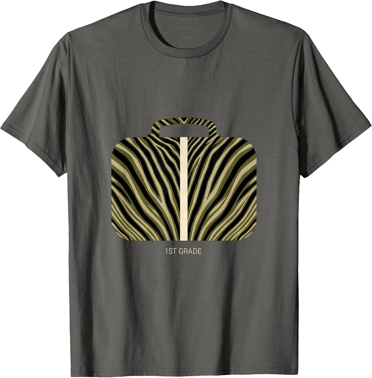 1st Grade Zebra Print Lunchbox Back To School Boy T-Shirt - Asphalt Grey