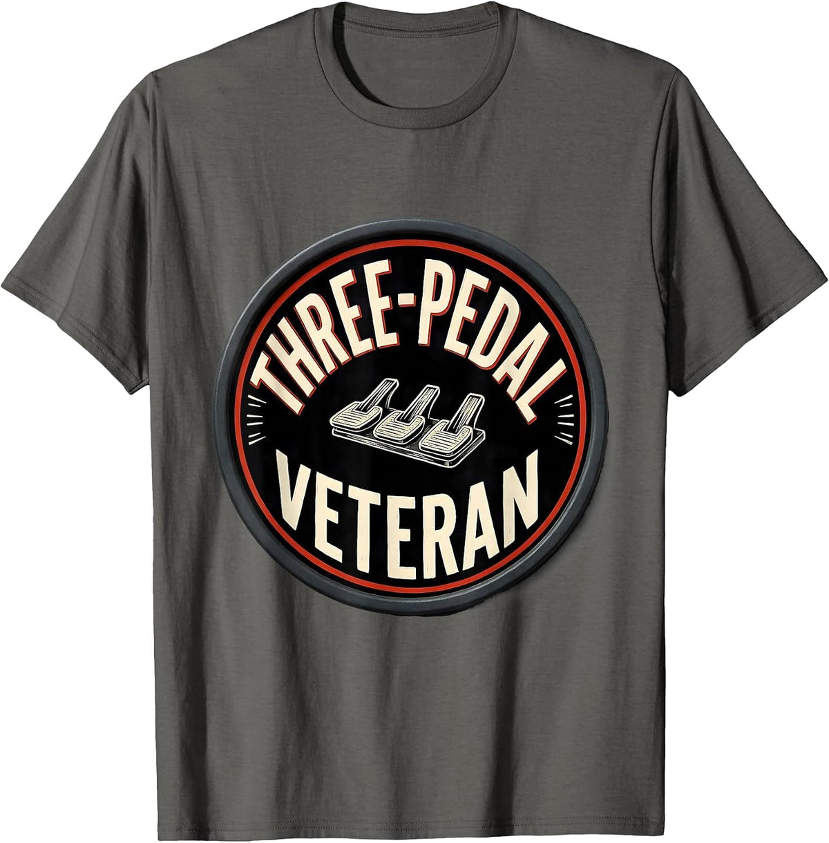 Men's Three-Pedal Veteran Manual Transmission Car Guy Humor T-Shirt - Asphalt Grey