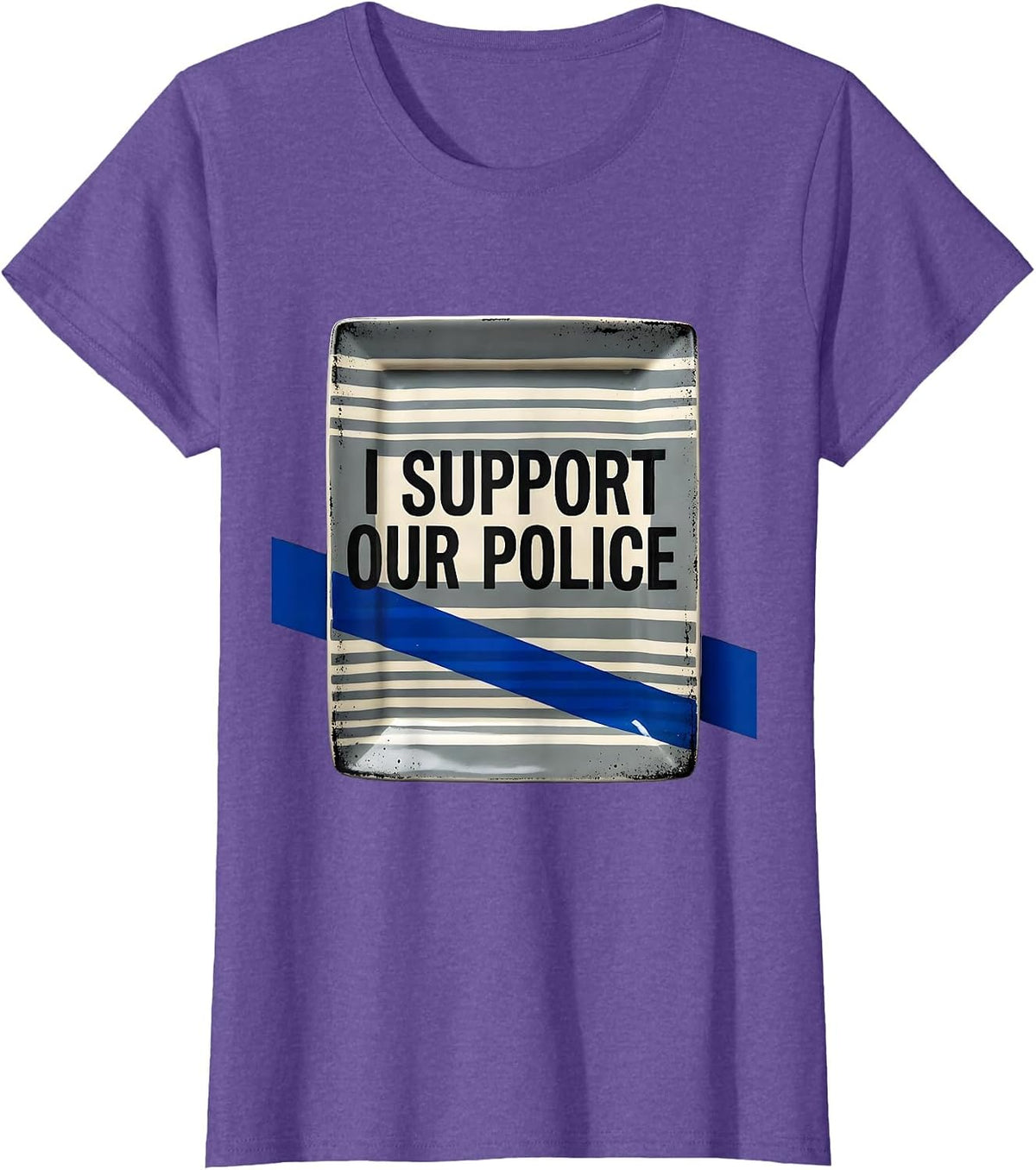 I Support Our Police Stencil Graphic Thin Blue Line Police T-Shirt - Purple Heather