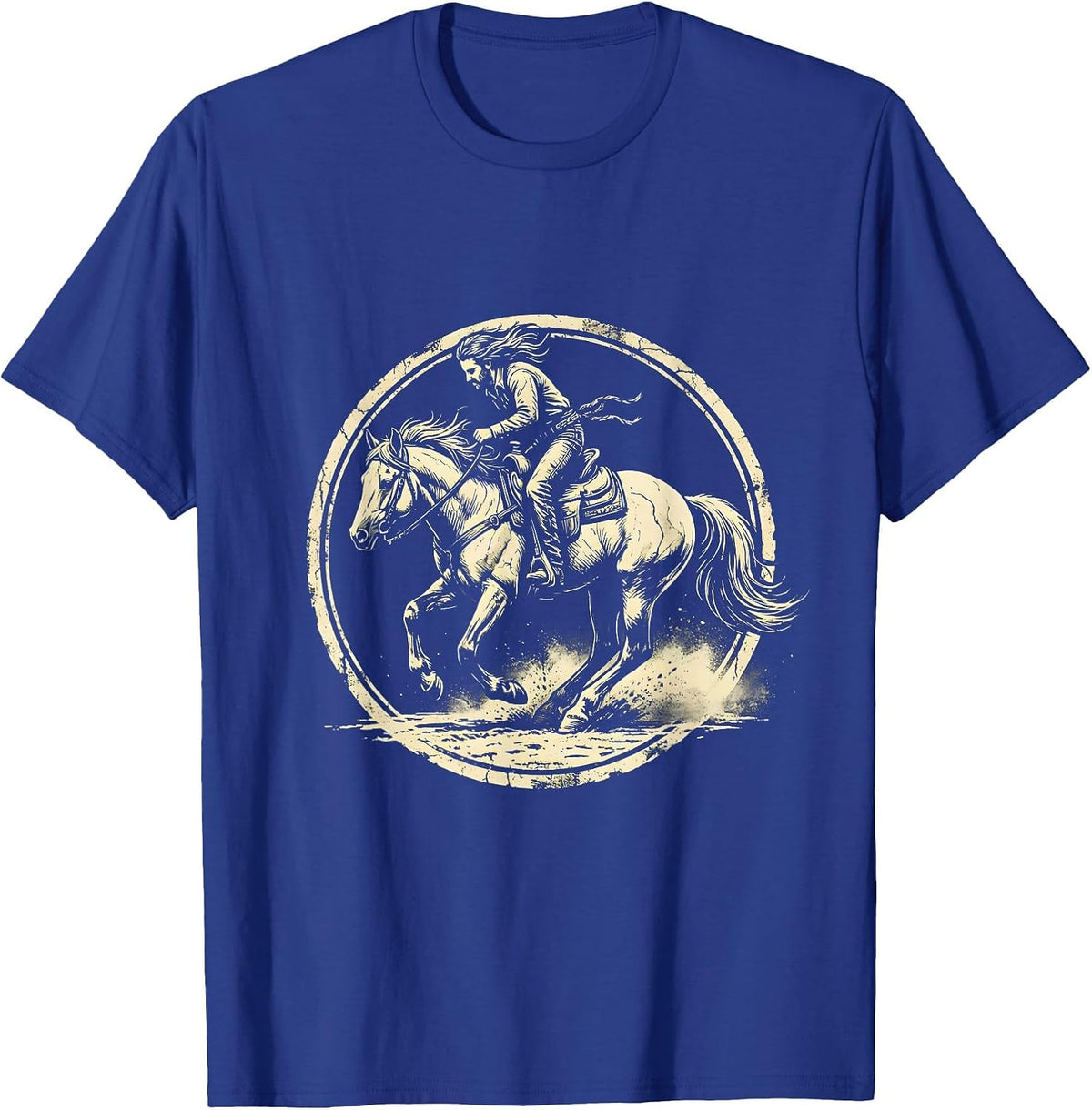 Men's Barrel Racer Leaning Into Turn Western Graphic T-Shirt - Royal Blue