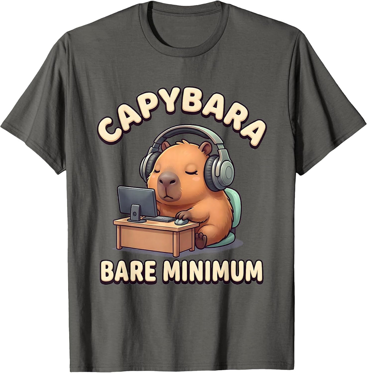 Men's Capybara Bare Minimum Cute Kawaii Gamer Humor Gift T-Shirt - Asphalt Grey