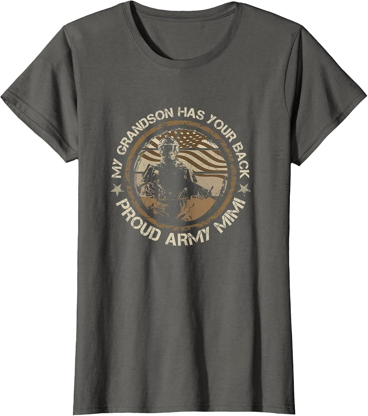 My Grandson Has Your Back Proud Army Mimi Military Family T-Shirt - Asphalt Grey