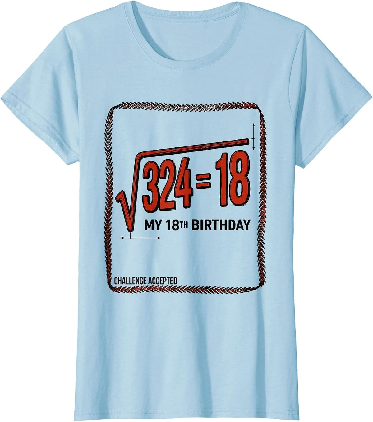 Challenge Accepted √324 = 18 My 18th Birthday Math Lover T-Shirt - Baby Blue