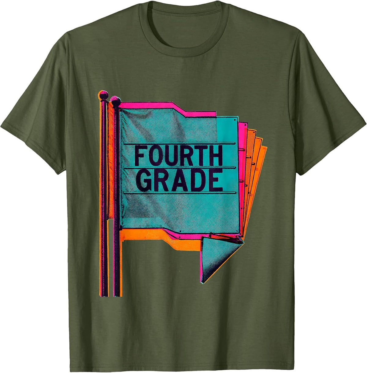 Fourth Grade Cute Preppy Girls Back To School Risograph T-Shirt - Olive Green