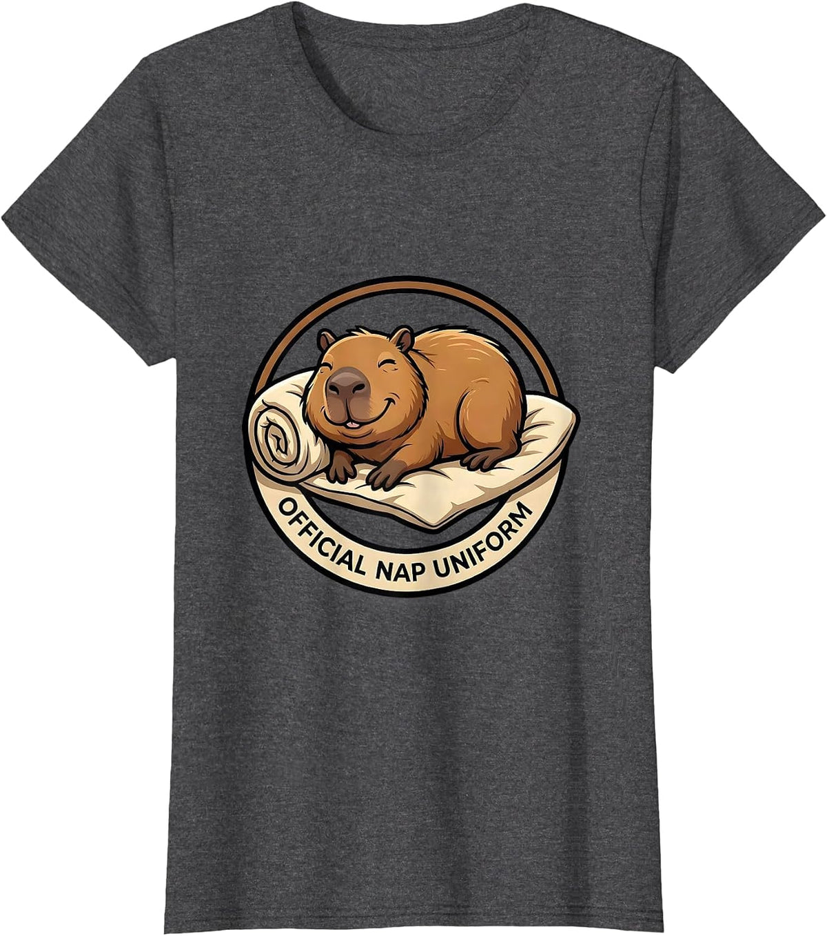 Women's Official Nap Uniform Cute Cartoon Capybara Sleepy Pajama T-Shirt - Dark Heather Grey