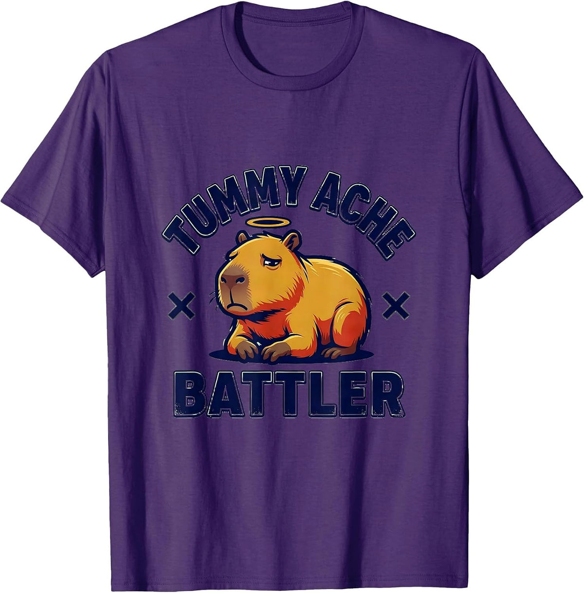 Tummy Ache Battler Funny Capybara Meme Gross-Out Humor T-Shirt - Purple