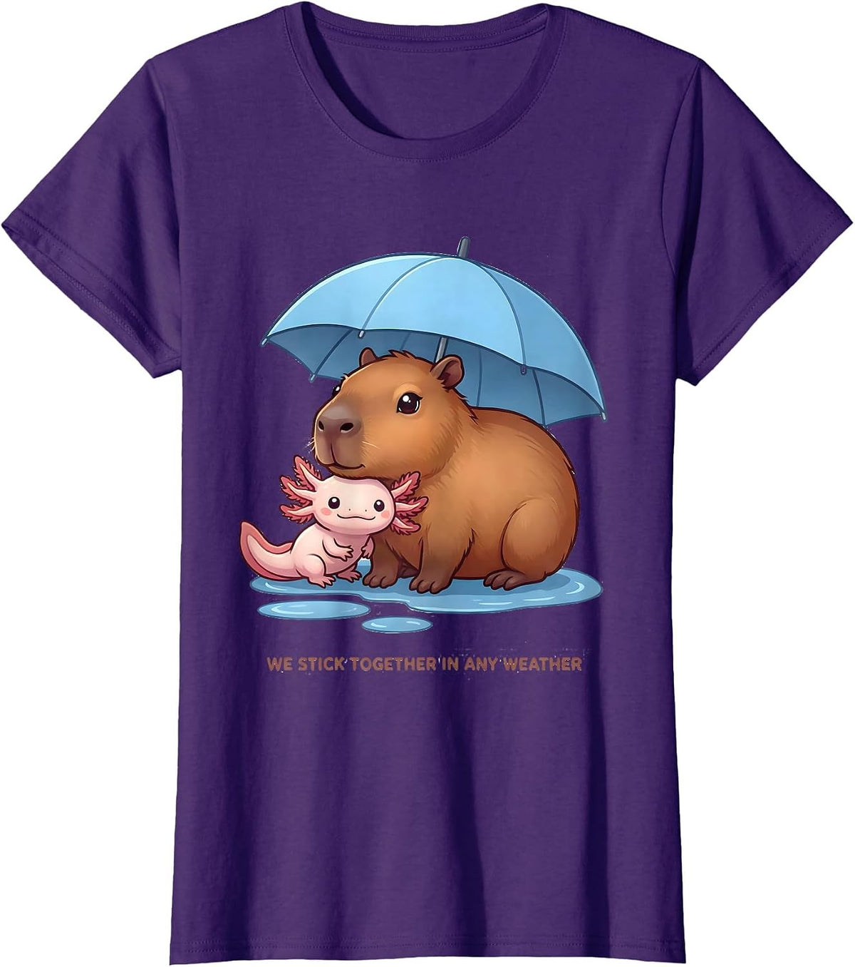 We Stick Together In Any Weather Cute Kawaii Capybara T-Shirt - Purple