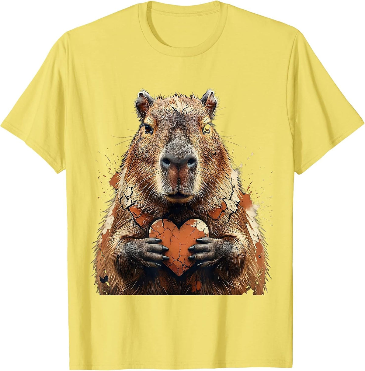Men's Capybara Portrait Distressed Funny Animal Meme Gamer T-Shirt - Lemon Yellow