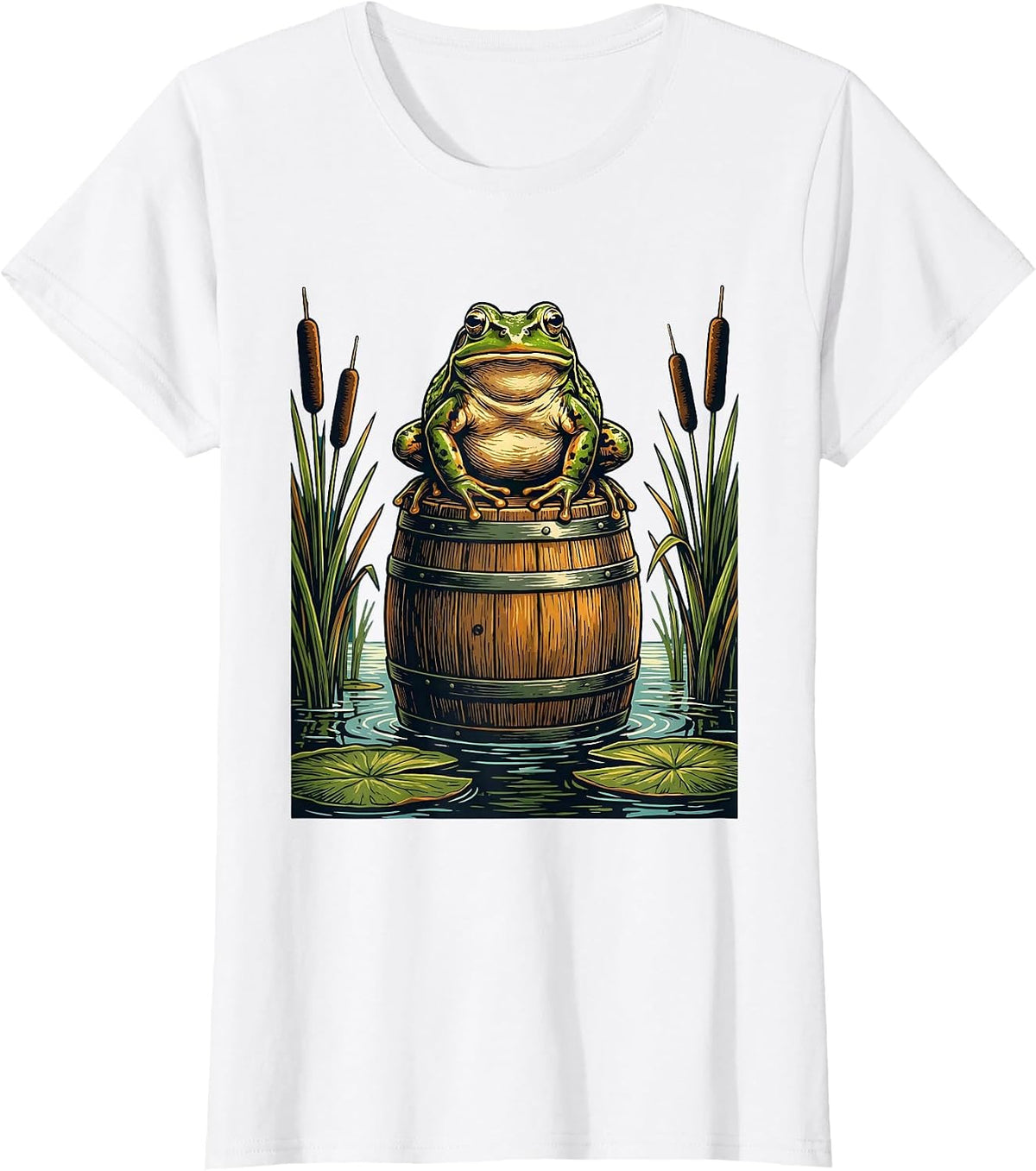 Frog on a Keg Swamp Beer Illustration T-Shirt - White
