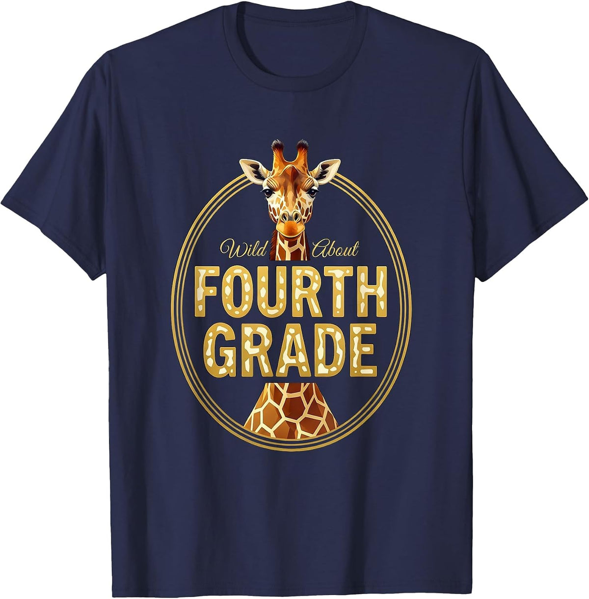 Men's Wild About Fourth Grade Playful Teacher Appreciation Animal T-Shirt - Navy Blue