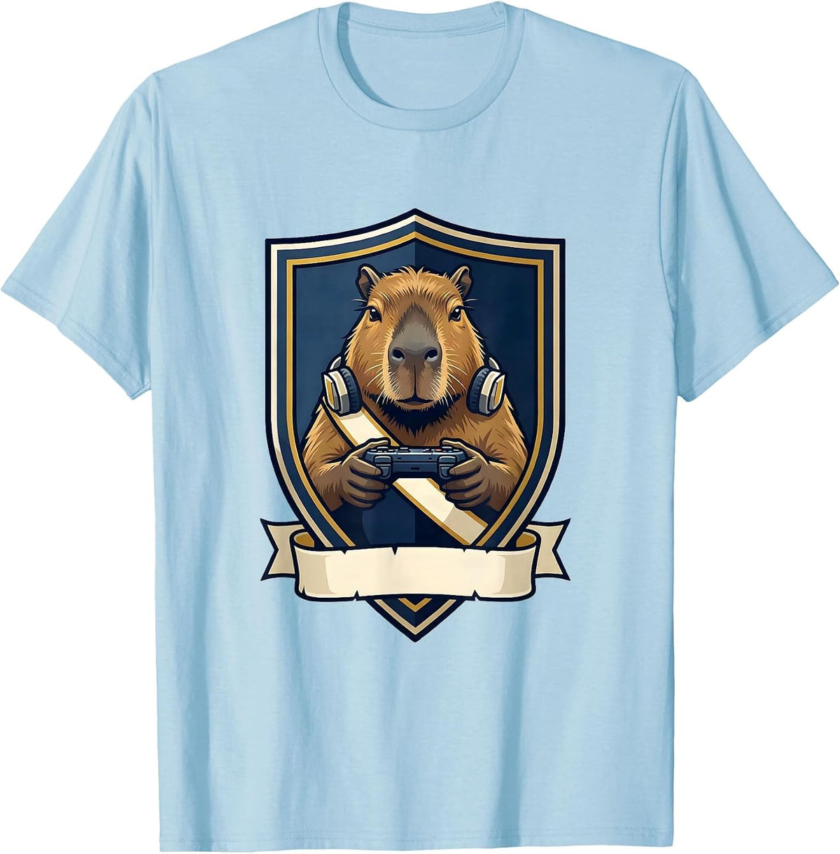 Men's Capybara Gamer Emblem Bruh Meme Humor T-Shirt - Baby Blue