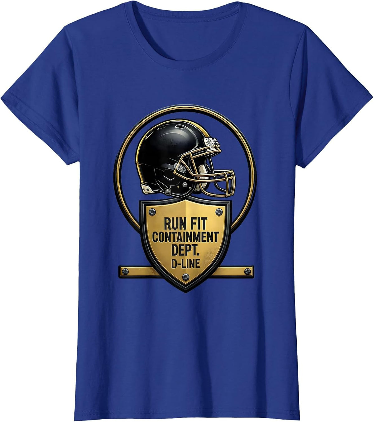 Women's Run Fit Containment Dept. D-Line Funny Football Lineman T-Shirt - Royal Blue