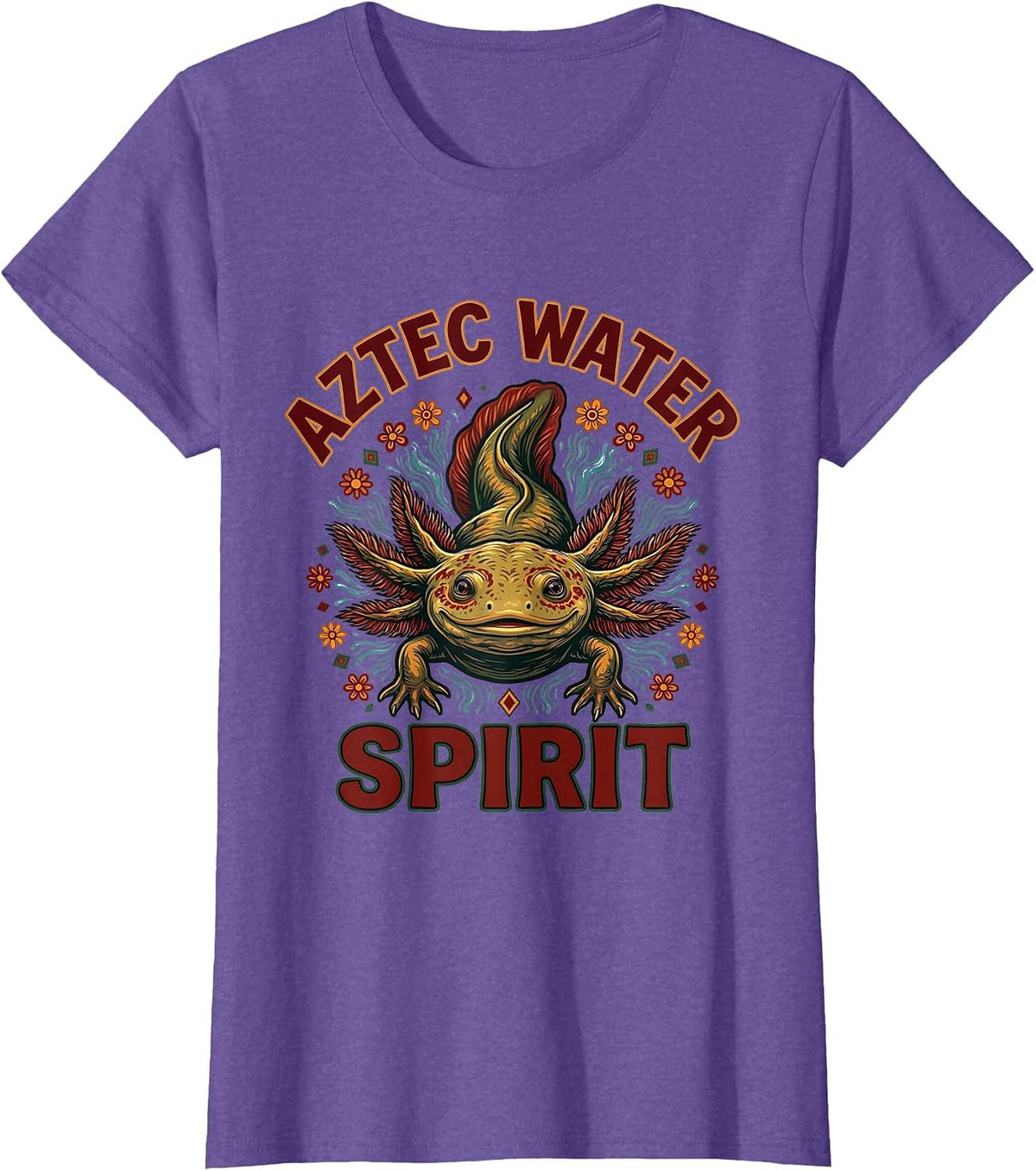 Axolotl Aztec Water Spirit Graphic Design T-Shirt - Purple Heather