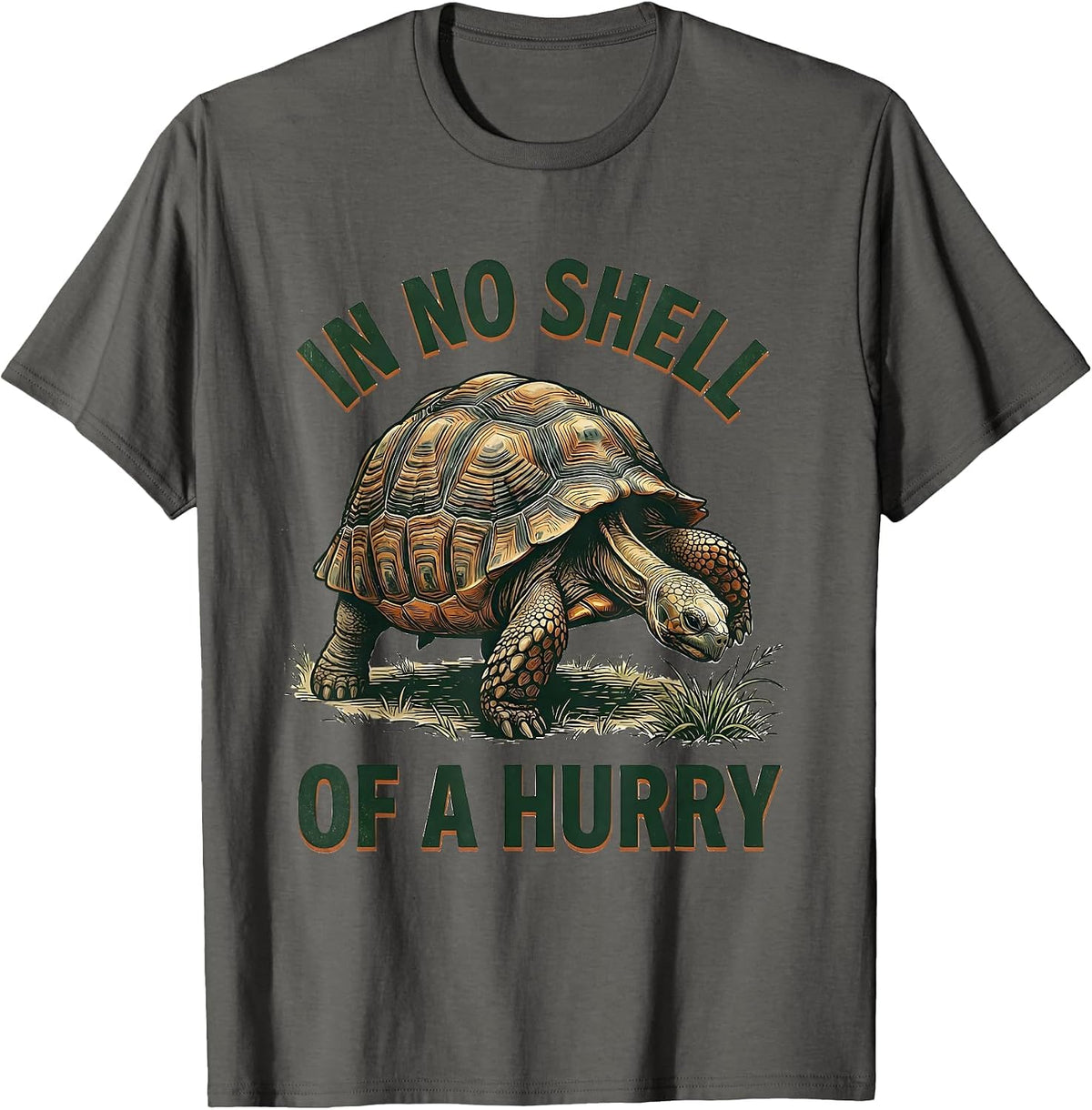 Men's In No Shell Of A Hurry Vintage Funny Tortoise Lover Gift T-Shirt - Asphalt Grey