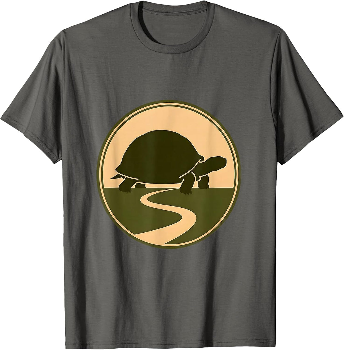Tortoise on a Winding Dirt Road Illustration T-Shirt - Asphalt Grey