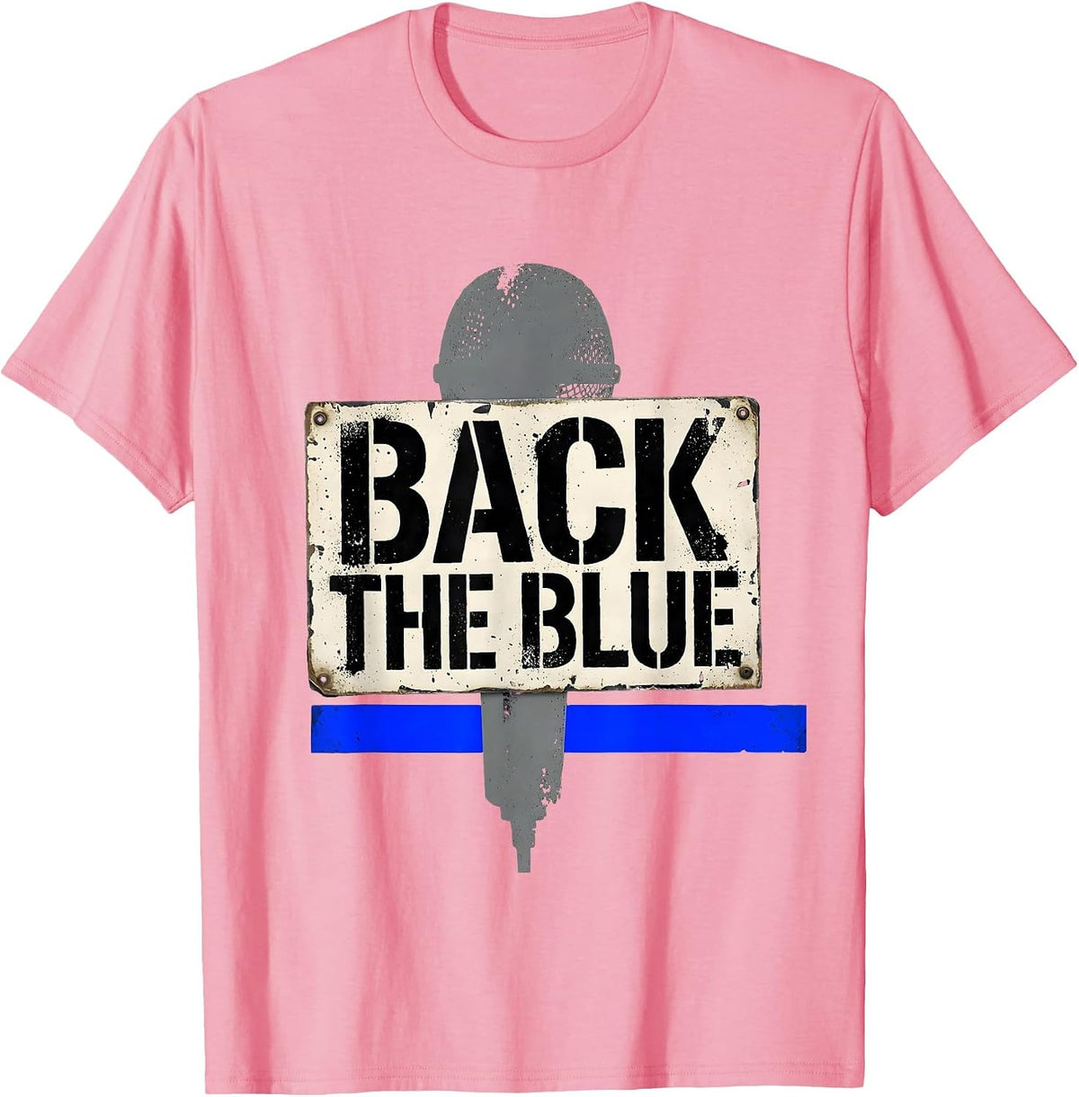 Men's Back The Blue Thin Blue Line Police Support Distressed T-Shirt - Pink