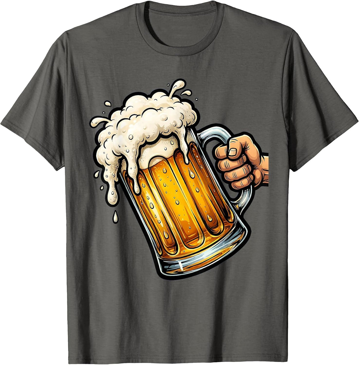 Cold Beer Mug Overflowing Foam Graphic Design T-Shirt - Asphalt Grey