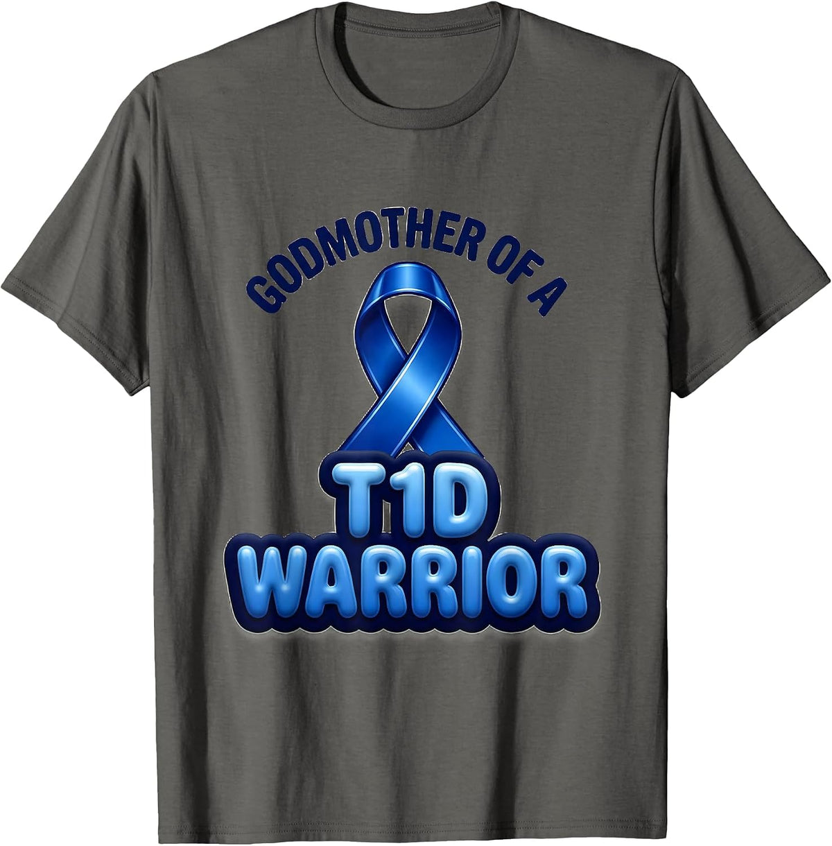 Men's Godmother Of A T1D Warrior Diabetes Awareness Support Squad T-Shirt - Asphalt Grey