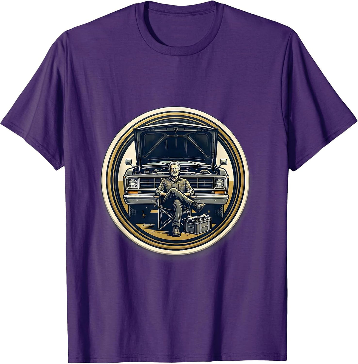 Classic Car Guy Vintage Pickup Mechanic Emblem T-Shirt - Purple
