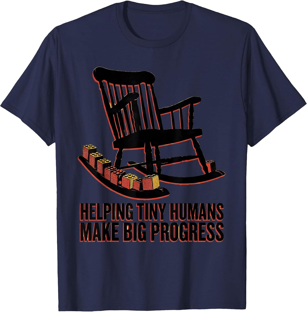 Men's Helping Tiny Humans Make Big Progress Teacher Caregiver T-Shirt - Navy Blue