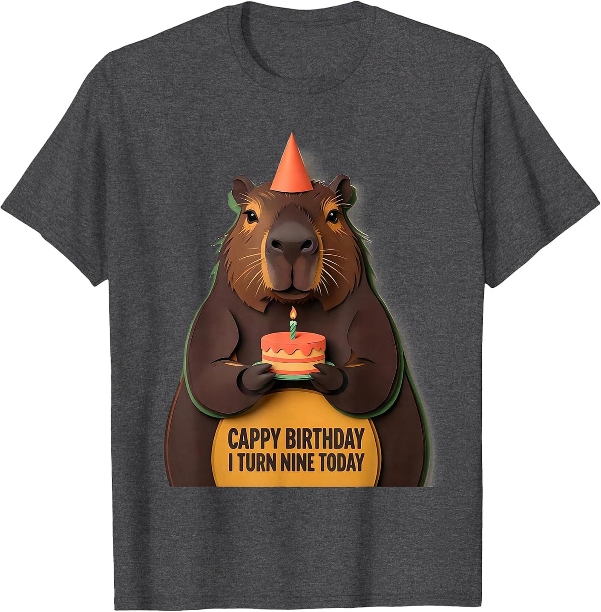 Cappy Birthday I Turn Nine Today Cute Kawaii Capybara T-Shirt - Dark Heather Grey