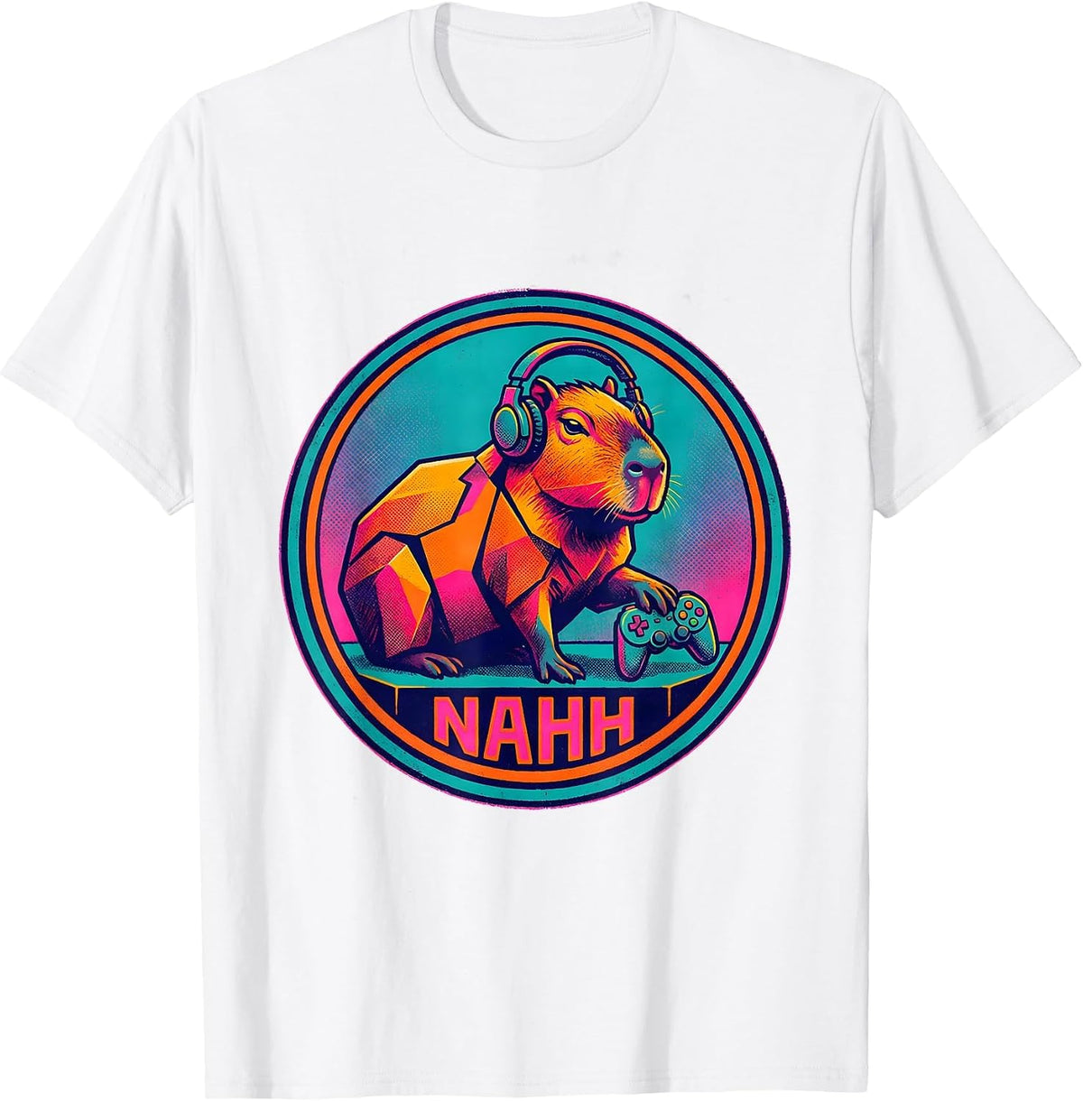 Men's Nahh Risograph Capybara Gamer Meme Humor Funny Video Games T-Shirt - White